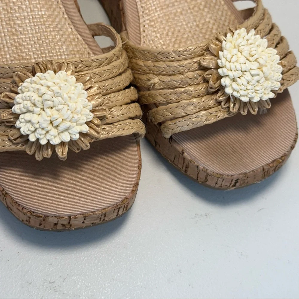 STEVE MADDEN JGarner Wedge Tan Raffia Sandal Size 3 Little Girl